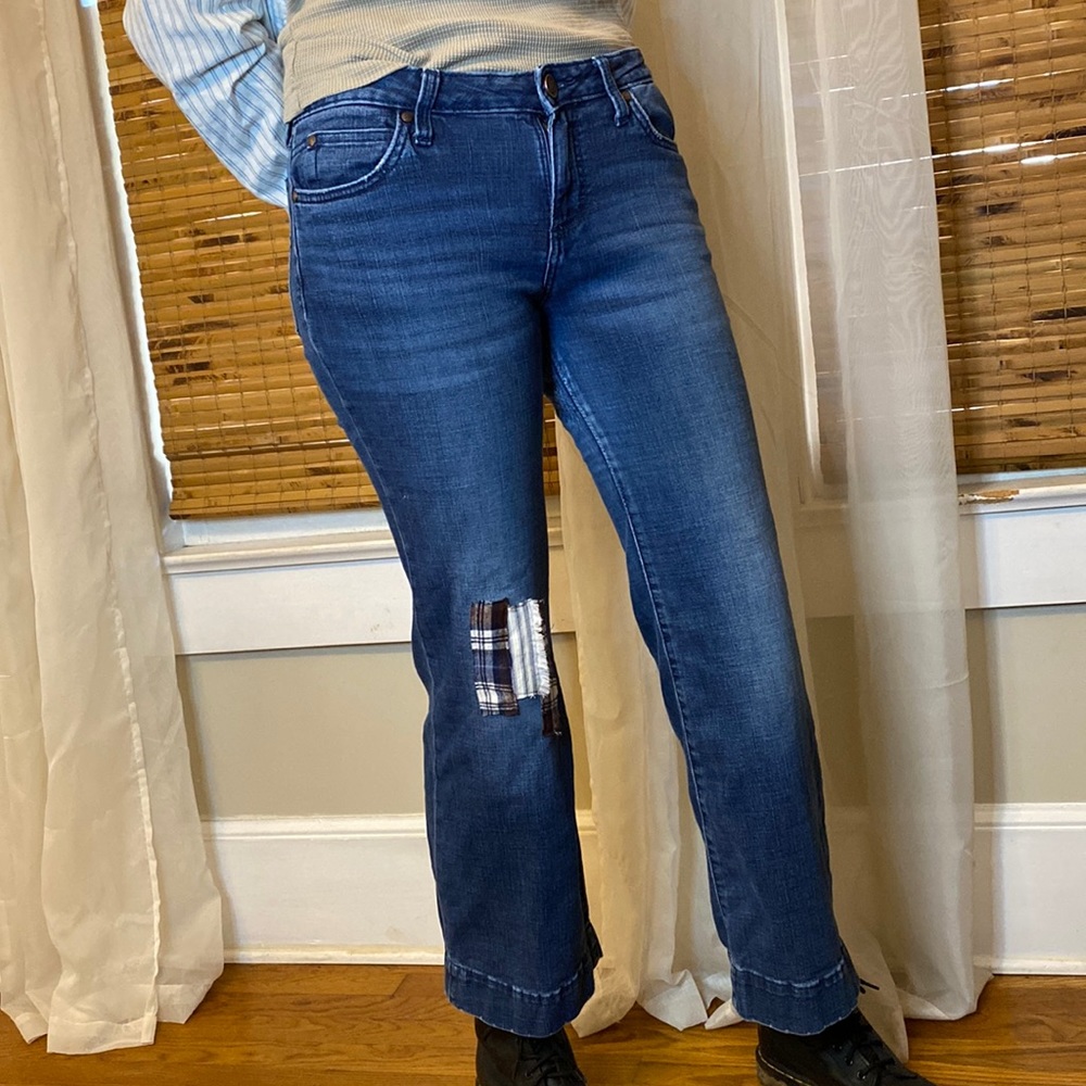 Wrangler Upcycled Jeans Flannel Patchwork Dungare… - image 4